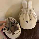 Miffy Corduroy Bundle Portable Large Capacity Storage Bag Makeup Bag Drawstring Handbag