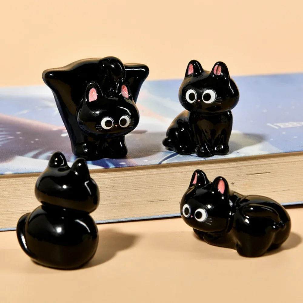 Black Cats Figurine Miniature Micro Landscape Resin Ornaments for Home Decorations