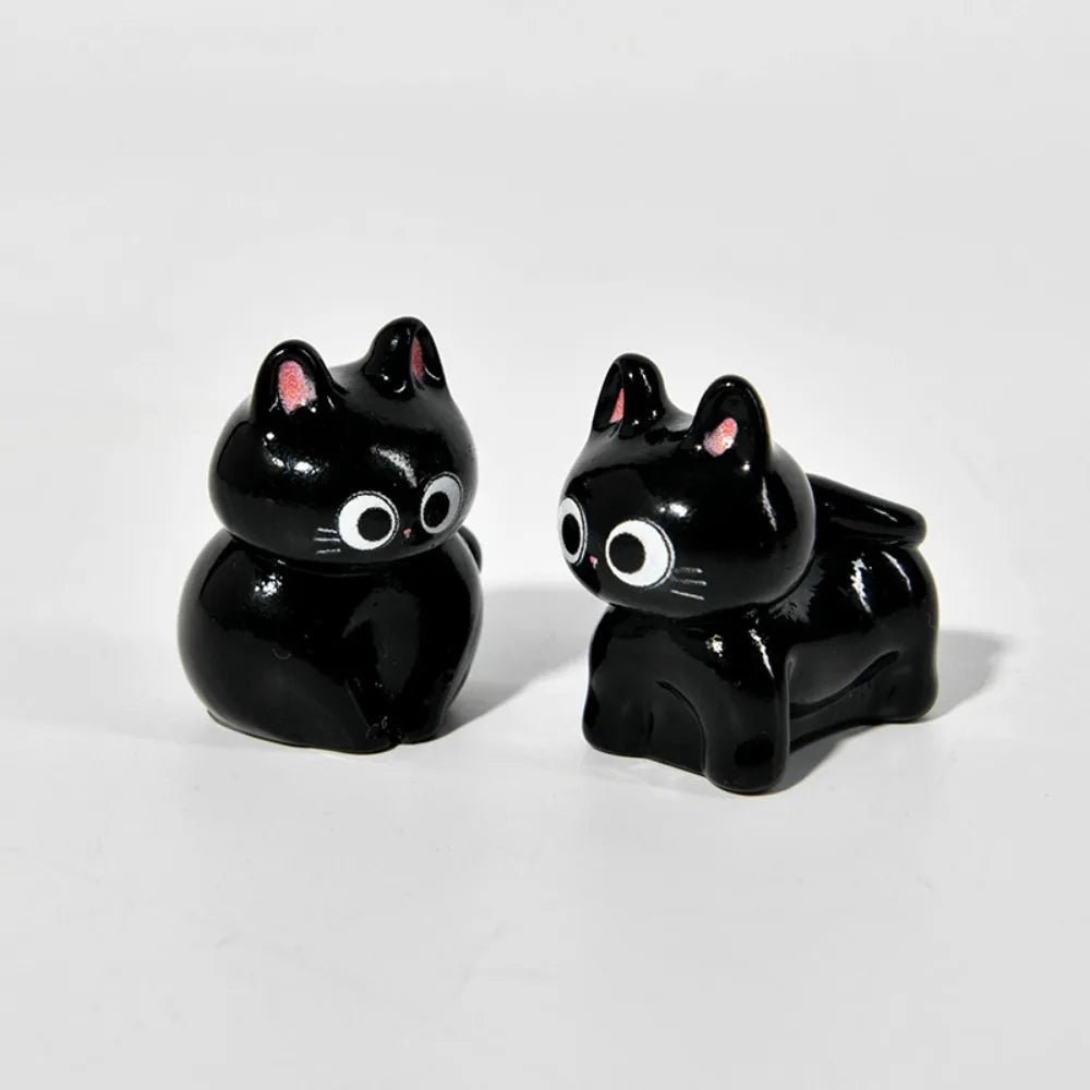 Black Cats Figurine Miniature Micro Landscape Resin Ornaments for Home Decorations