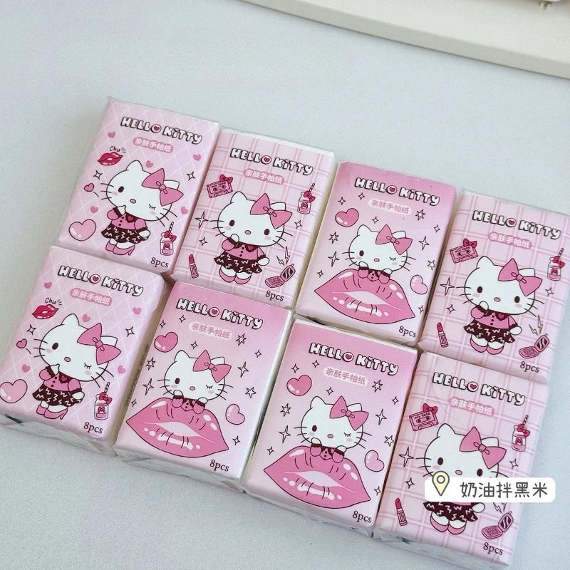 9PCS Sanrio Hello Kitty Portable Student Tissues Small Packet Portable Napkins Facial Tissues