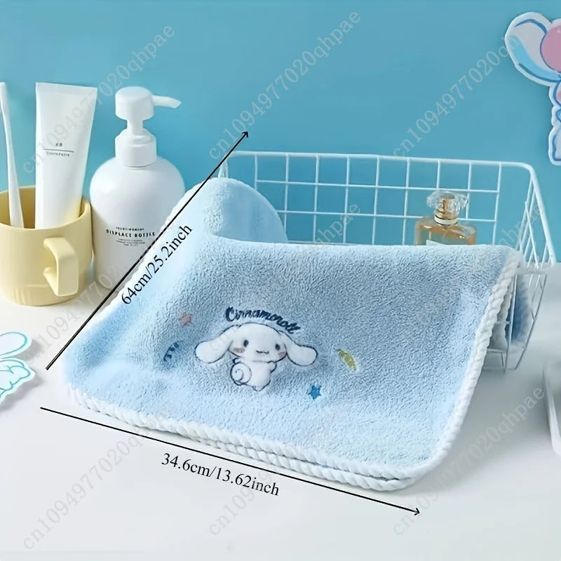 3pcs Sanrio Series Cinnamoroll Themed Embroidered Set Includes Hair Drying Cap Bath Towels