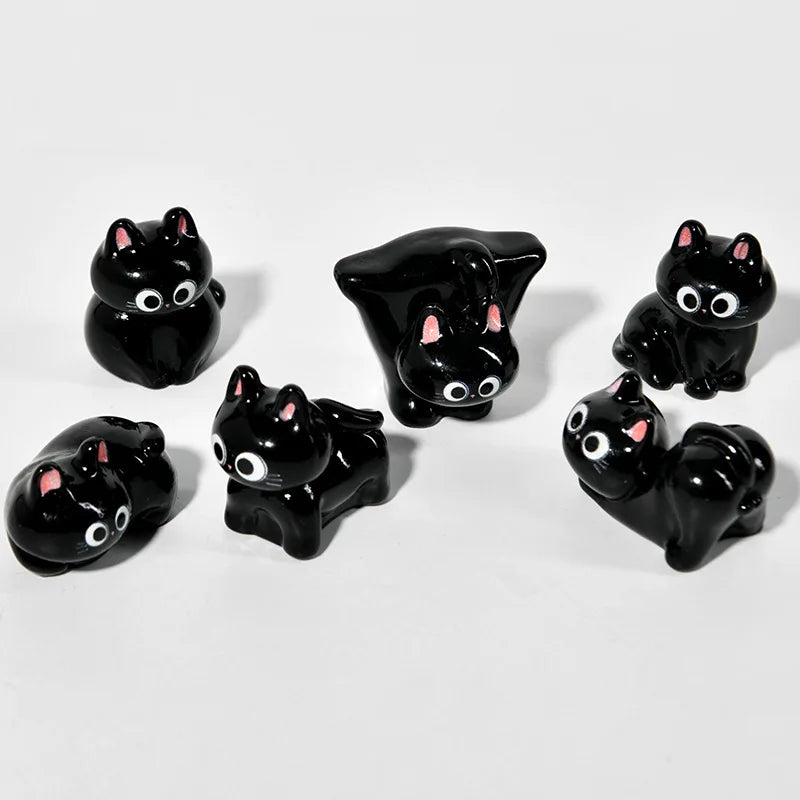 Black Cats Figurine Miniature Micro Landscape Resin Ornaments for Home Decorations