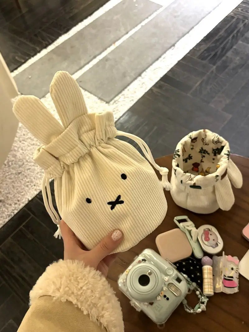 Miffy Corduroy Bundle Portable Large Capacity Storage Bag Makeup Bag Drawstring Handbag