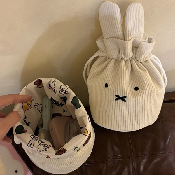 Miffy Corduroy Bundle Portable Large Capacity Storage Bag Makeup Bag Drawstring Handbag
