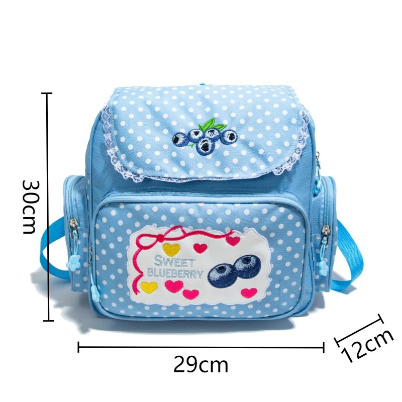 Pink Embroidery Strawberry Children's Schoolbag