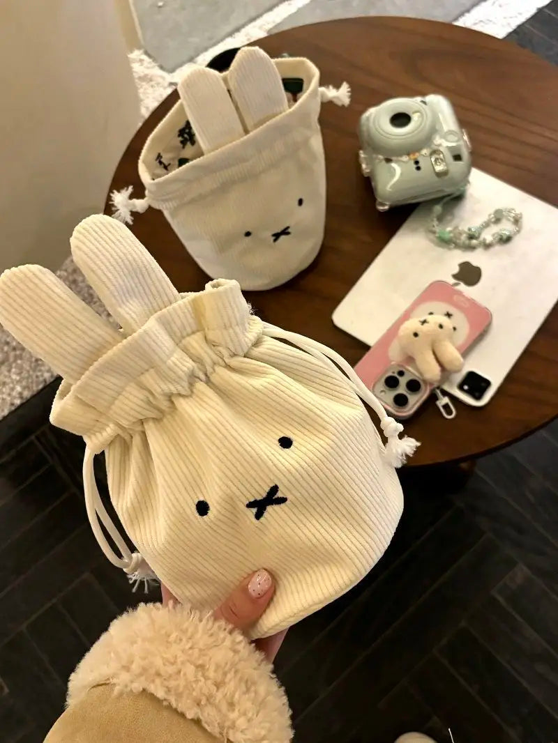 Miffy Corduroy Bundle Portable Large Capacity Storage Bag Makeup Bag Drawstring Handbag