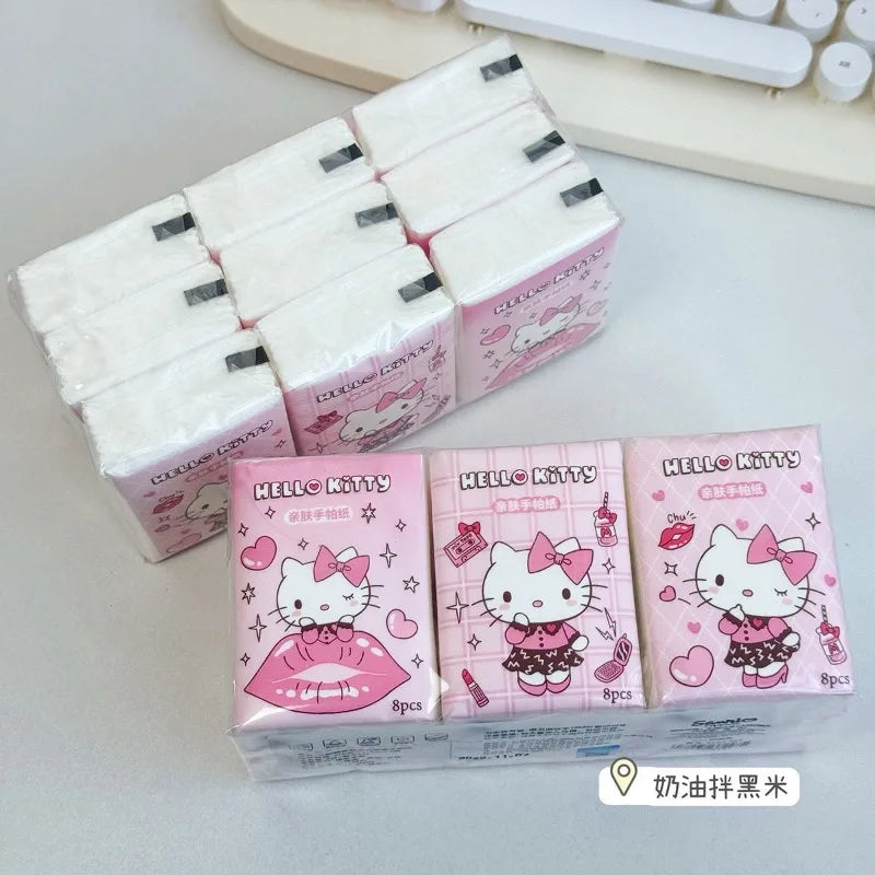 9PCS Sanrio Hello Kitty Portable Student Tissues Small Packet Portable Napkins Facial Tissues