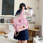 Pink Embroidery Strawberry Children's Schoolbag
