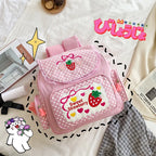 Pink Embroidery Strawberry Children's Schoolbag