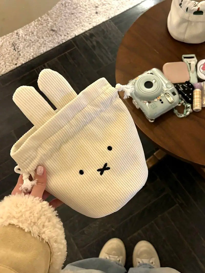 Miffy Corduroy Bundle Portable Large Capacity Storage Bag Makeup Bag Drawstring Handbag
