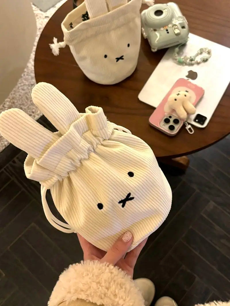 Miffy Corduroy Bundle Portable Large Capacity Storage Bag Makeup Bag Drawstring Handbag