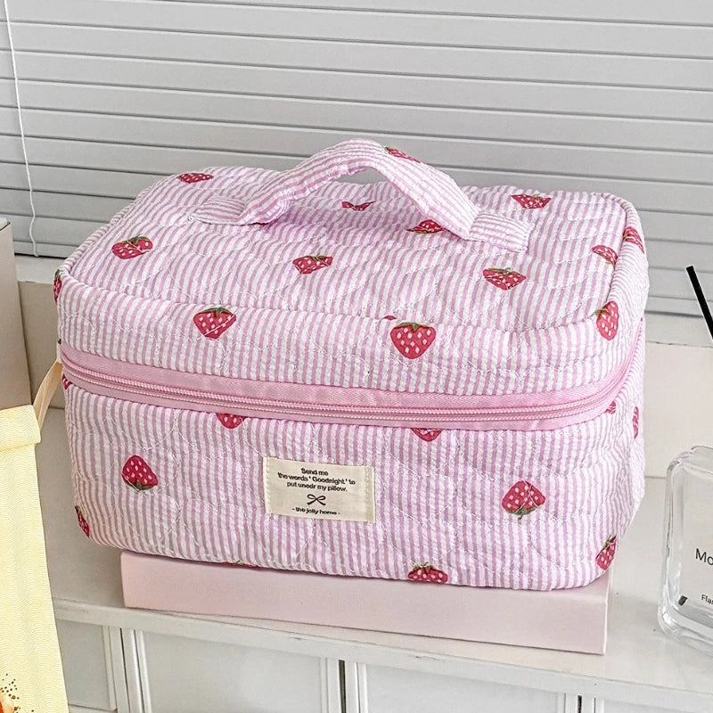 Pink Embroidery Strawberry Children's Schoolbag