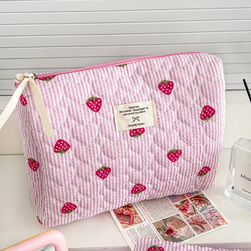 Pink Embroidery Strawberry Children's Schoolbag