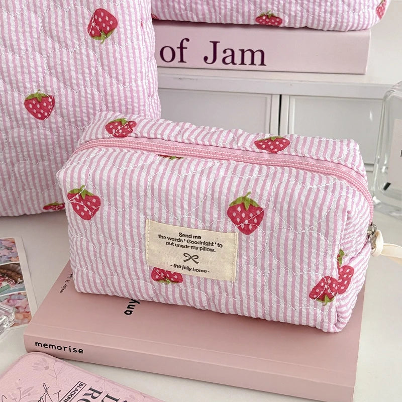 Pink Embroidery Strawberry Children's Schoolbag