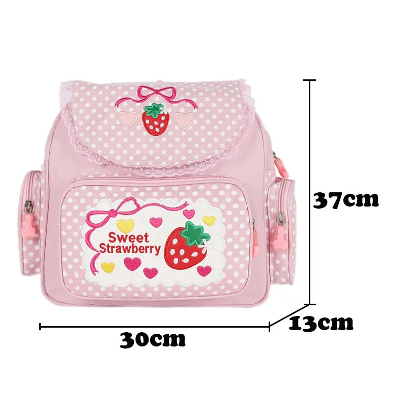 Pink Embroidery Strawberry Children's Schoolbag