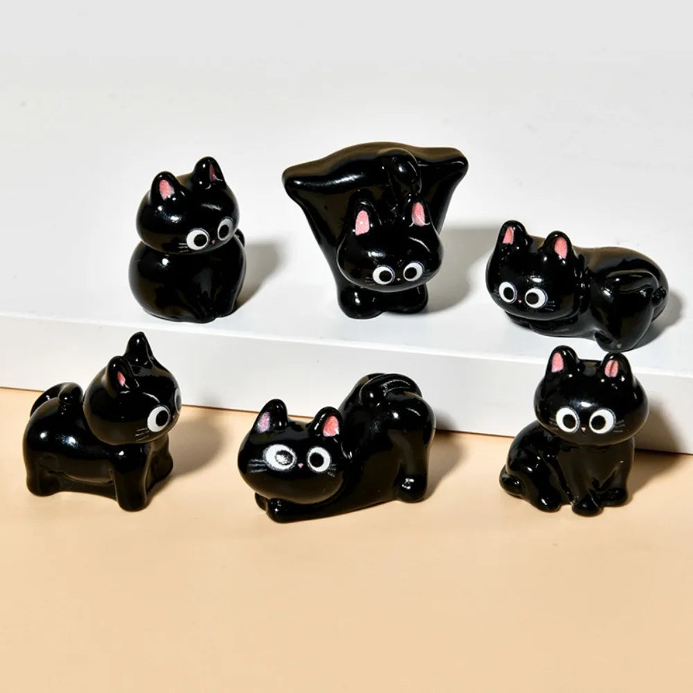 Black Cats Figurine Miniature Micro Landscape Resin Ornaments for Home Decorations