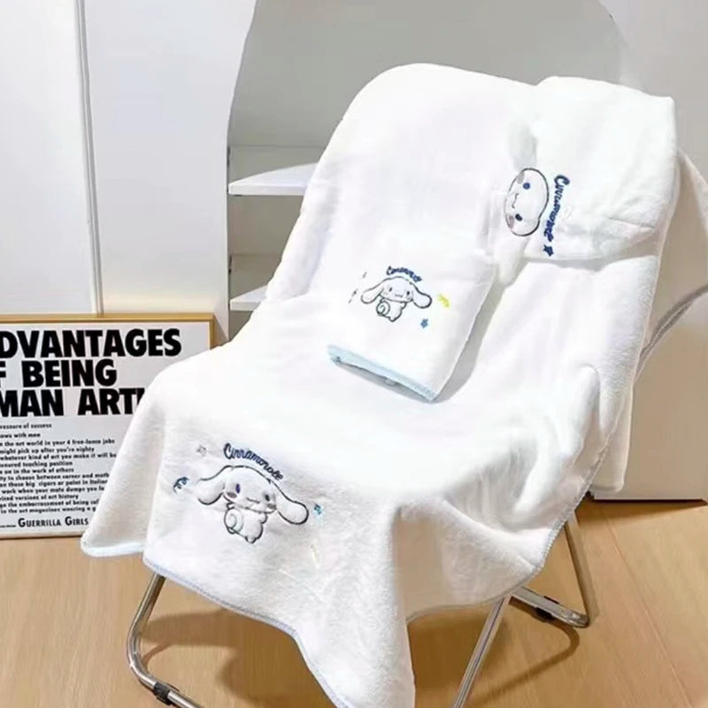 3pcs Sanrio Series Cinnamoroll Themed Embroidered Set Includes Hair Drying Cap Bath Towels