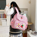 Pink Embroidery Strawberry Children's Schoolbag